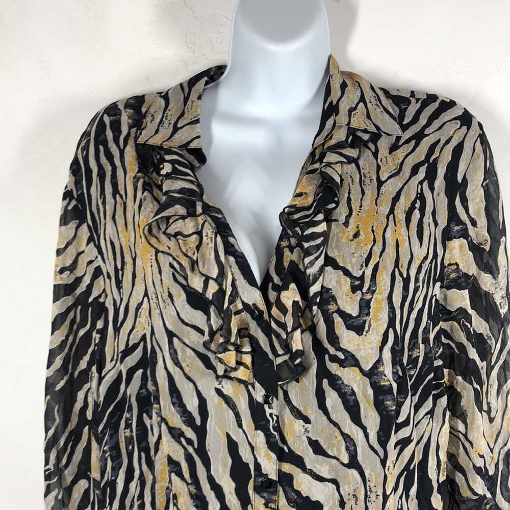 Coldwater Creek Zebra Print Silk Blouse Size Large - image 2